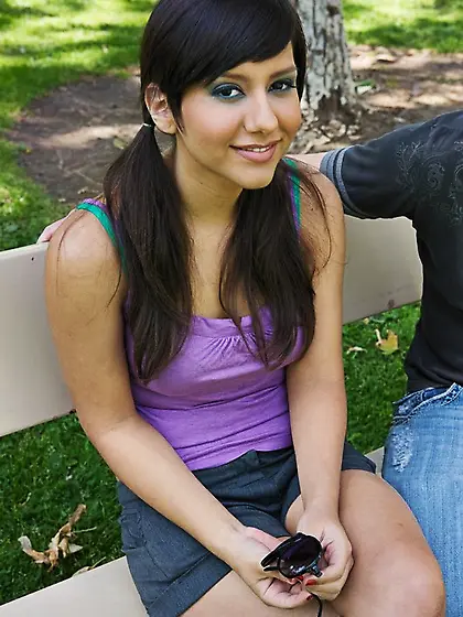 Teen brunette Alana Leigh strips for thick dicked guy and gets h