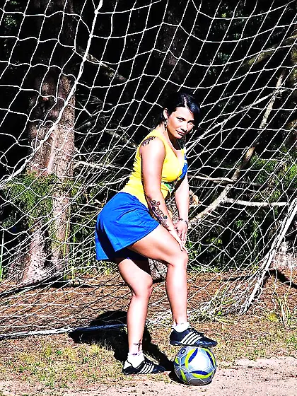 Leggy Brazilian Latina gets brutally fucked right on the pitch