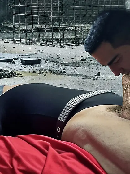 Black Superhero captured in netting.  KO and fondle