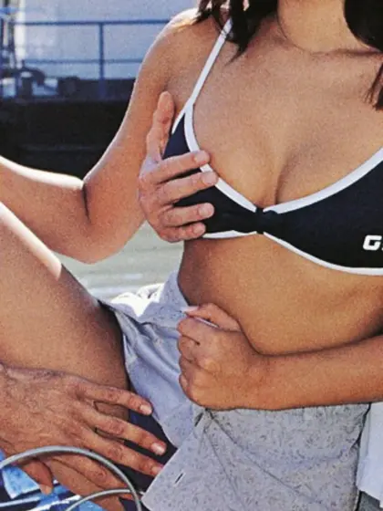 Cute girl gets stuffed by two large cocks