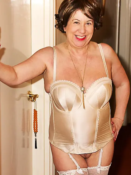 Nasty brunette white lingerie