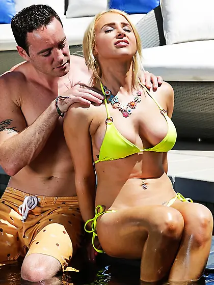 Pool party ends with cock riding and facial cumshot for the dazz