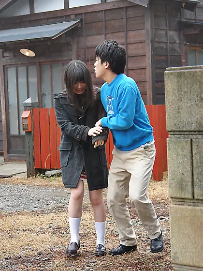 Japanese girl Mai Shimizu holds her hands out for his cum