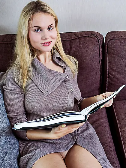 Wonderful body and succulent boobs are things for blonde girl to