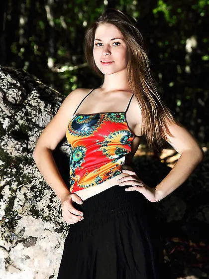 Beautiful babe Olesya MPL is exposing her delicious shaved cunt