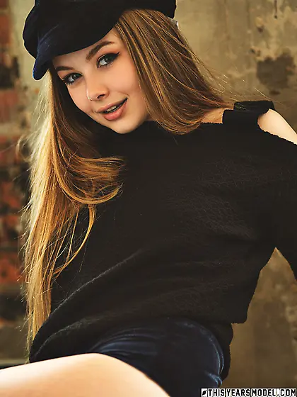 Cute teen's first time posing with nothing but black stockings o