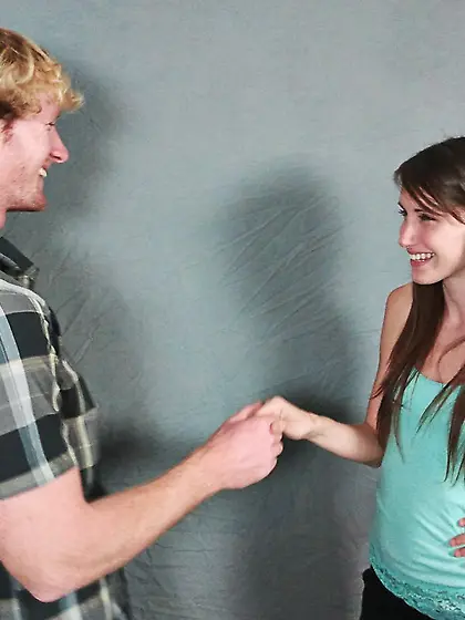 Seducing chick Keegan Monroe is smiling and laughing when swallo