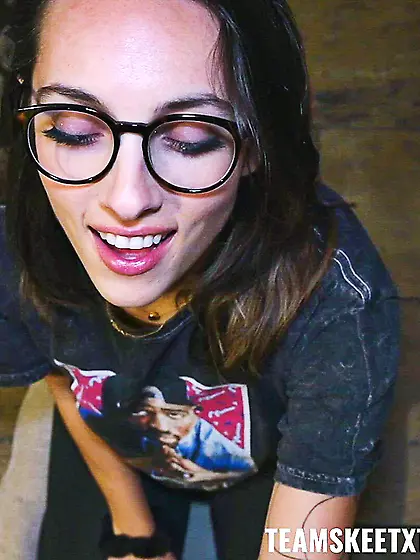 Dark-haired bimbo with glasses enjoys steamy POV pounding