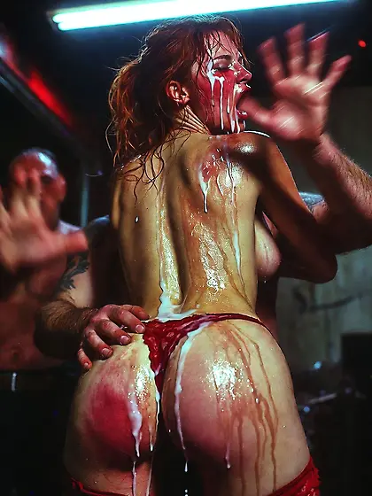 Redhead Slut Drenched in Cum & Blood - Brutal Gang
