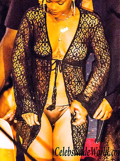 Rihanna Braless And Upskirt in St.  Barts