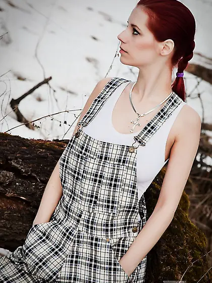 Redhead chick Piper Fawn gets her perfect big boobs out in a sno