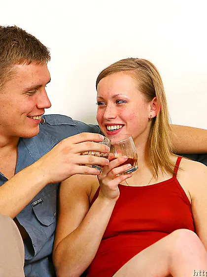 Teen blonde if fucked on a couch