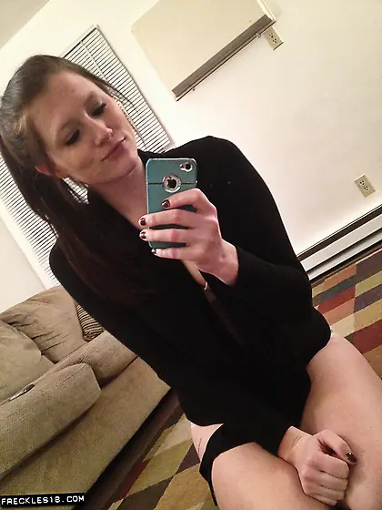 Beautiful brunette doll Freckles is self shooting her delicious