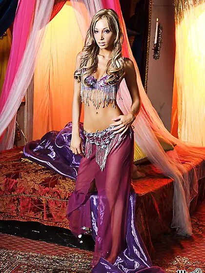 Beautiful blonde model Keri Sable strips her oriental dress and