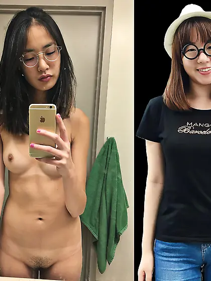 Cute Chinese girl in glasses nude selfie