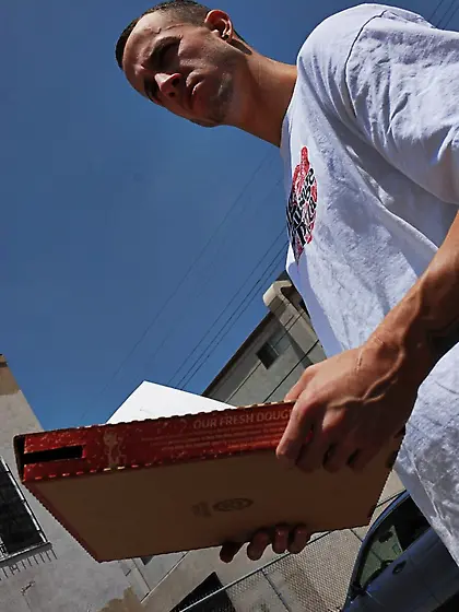 Sara Stone seduces a handsome pizza delivery dude and blows his