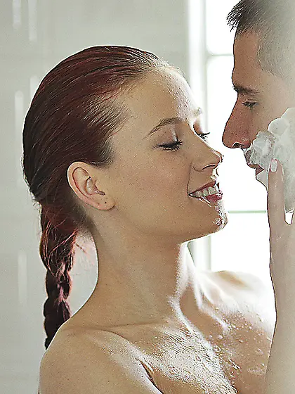 Hot redhead girl Minnie Manga starts her weekend with hot shower