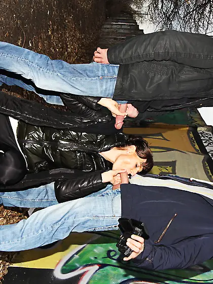 Beautiful brunette fucks men