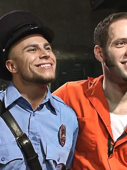 Bearded cop jeering fucking