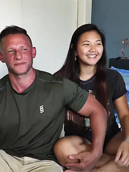 Beautiful Asian teen's tight twat stiffed...