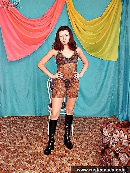 Russian teen brunette masturbates with sex toy