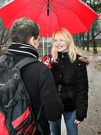 Rainy day makes teenie wet with passion