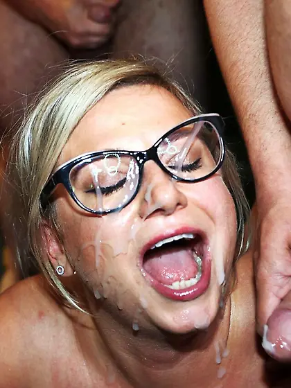 Slut Maggie in wild bukkake