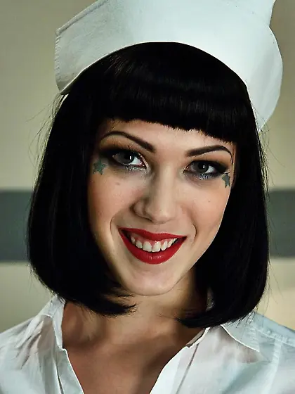 Sexy raven-haired nurse spent