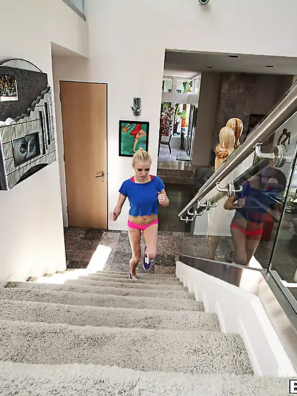 Sweet,  slim blonde honey shows off her hot body and gets massage