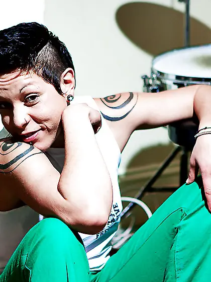 Punk rock girl Jane A is showing her intensely hairy cunt