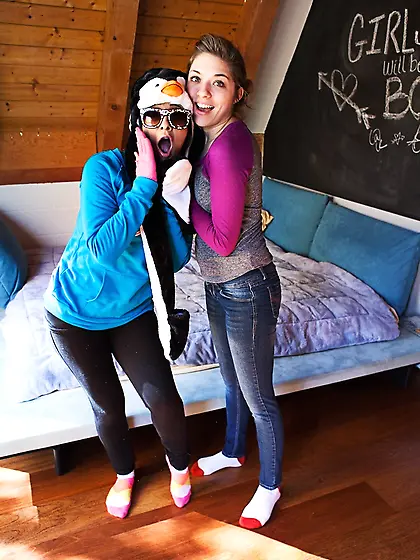 Brunette teens are ready for some strap-on...