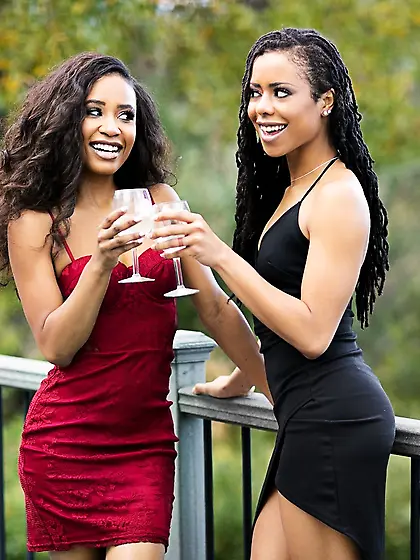 Sassy Ebony beauties remove evening dresses to pose in sexy ling