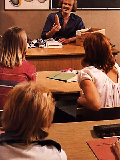 Eighties teacher and his students