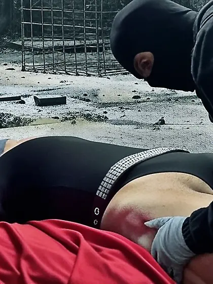 Black Superhero captured in netting.  KO and fondle