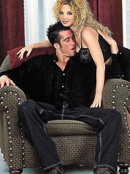 Hot alluring blonde babe Kiki Daire takes her black dress off an