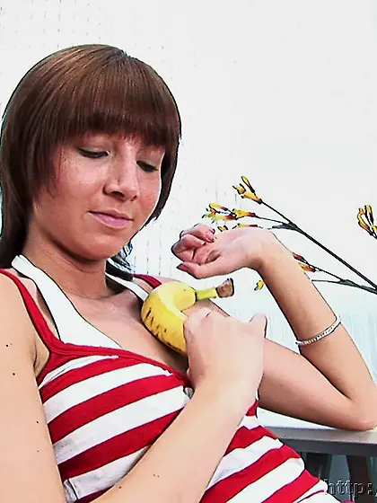 Russian teen brunette masturbating on the chair