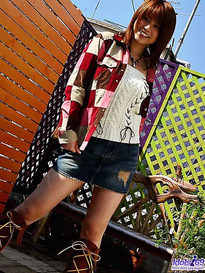 Cutest oriental chick Rua Idols is flashing panty up skirt and r