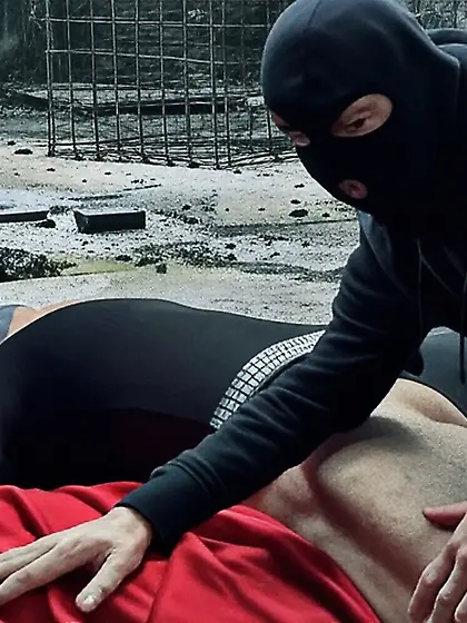 Black Superhero captured in netting.  KO and fondle