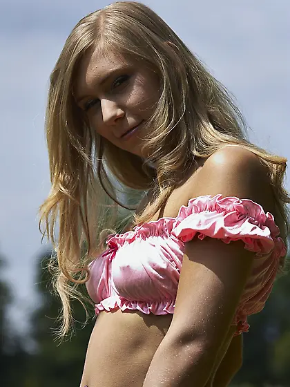 Sheryl Nitro presents her natural,  pierced tits in a public plac