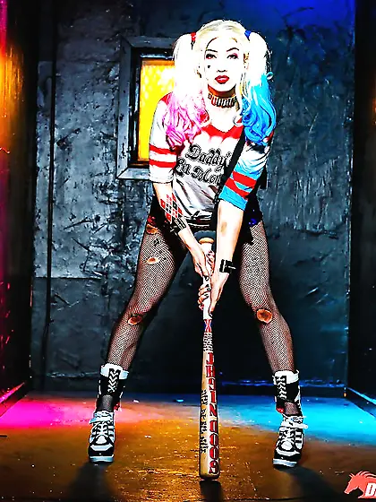 Harley Quinn solo cosplay scene by sexy teen pornstar Aria Alexa