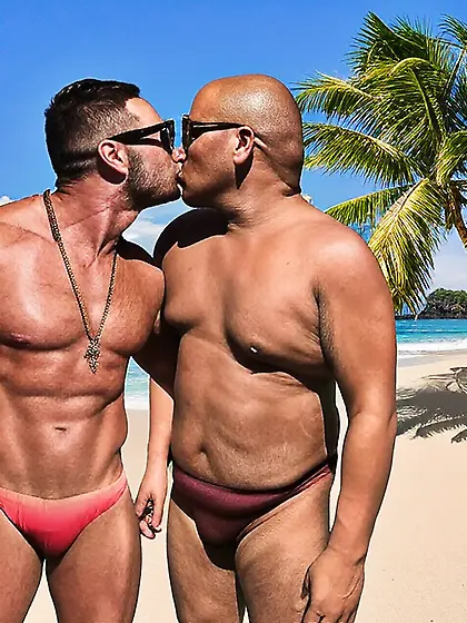 Kissing in our bikinis