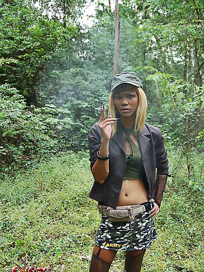 Ladyboy sucking cock in the forest