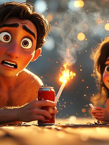 Sexy Woman + Lit Cig + Nude Man + Gasoline = ?