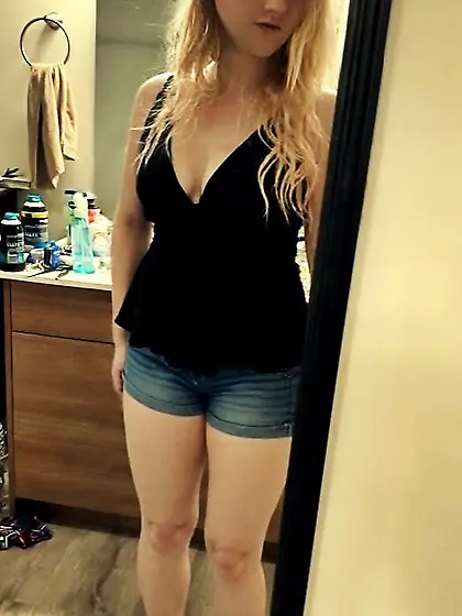 Cute Blonde TGirl in Booty Shorts