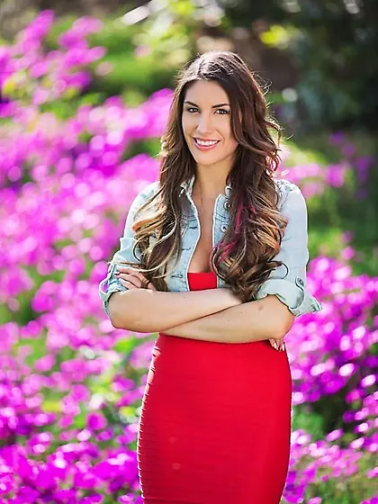 Red dress brunette MILF sucking cock and getting in POV, from be