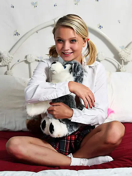 Uniform bimbo Dakota Sky exposes her well shaved nub and plays w