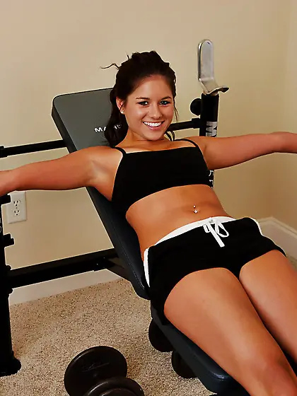 Hot brunette babe Shyla Jennings takes off her clothes and shows