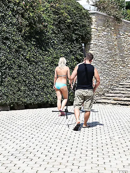 Busty porn actress Aletta Ocean takes off her bikini and gets fu