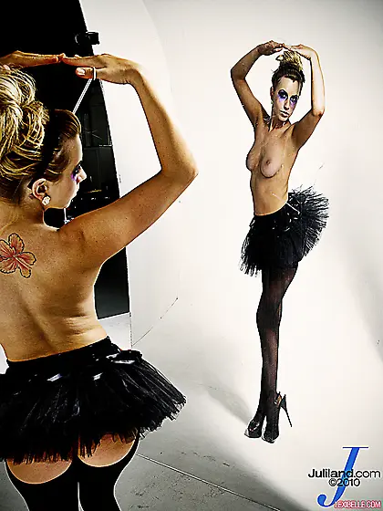 Classy blonde model Lexi Belle teases us wering nylon pantyhose