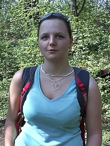 Ponytailed busty teen brunette